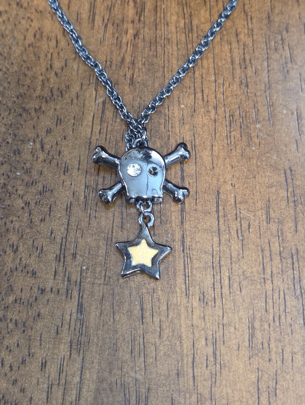 Claire's 2000's Skull And Star Necklace Gunmetal